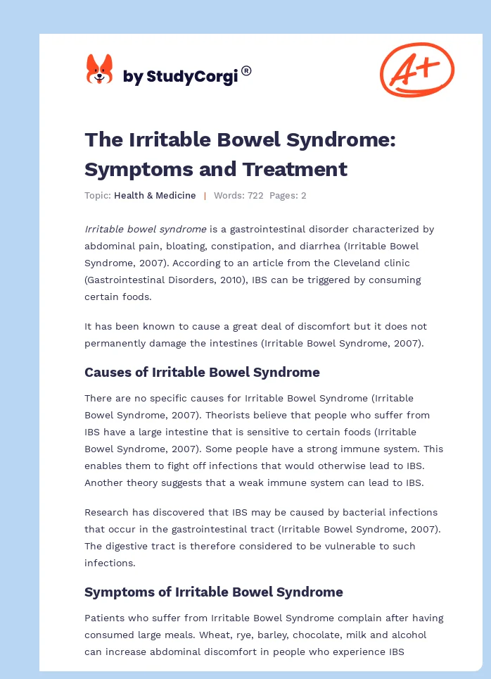 The Irritable Bowel Syndrome: Symptoms and Treatment. Page 1