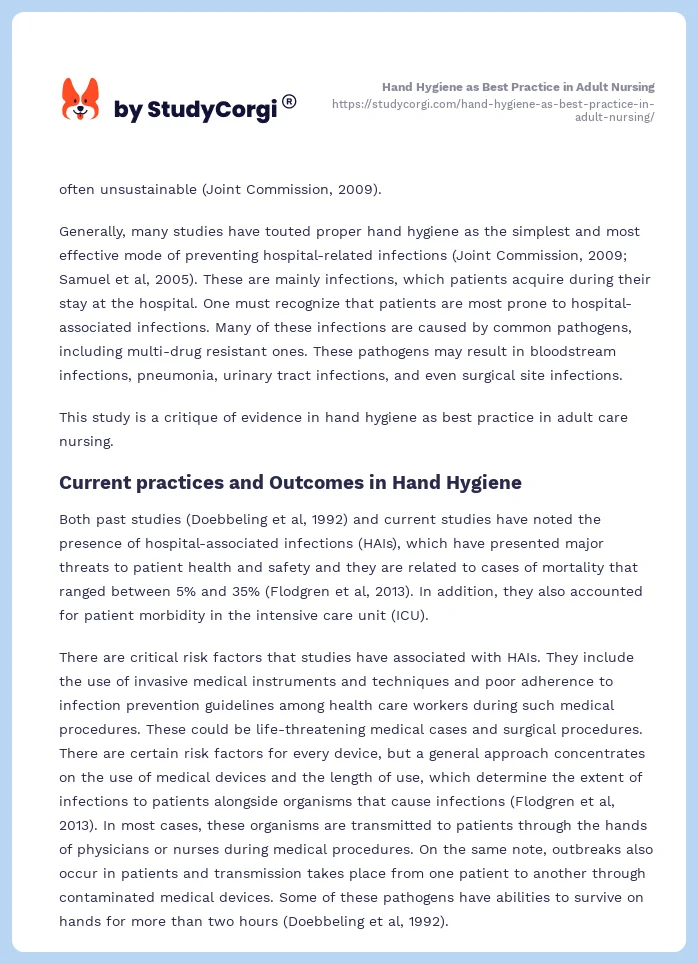 Hand Hygiene as Best Practice in Adult Nursing. Page 2