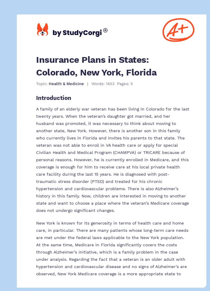 Insurance Plans in States: Colorado, New York, Florida. Page 1