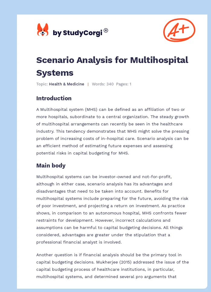 Scenario Analysis for Multihospital Systems. Page 1
