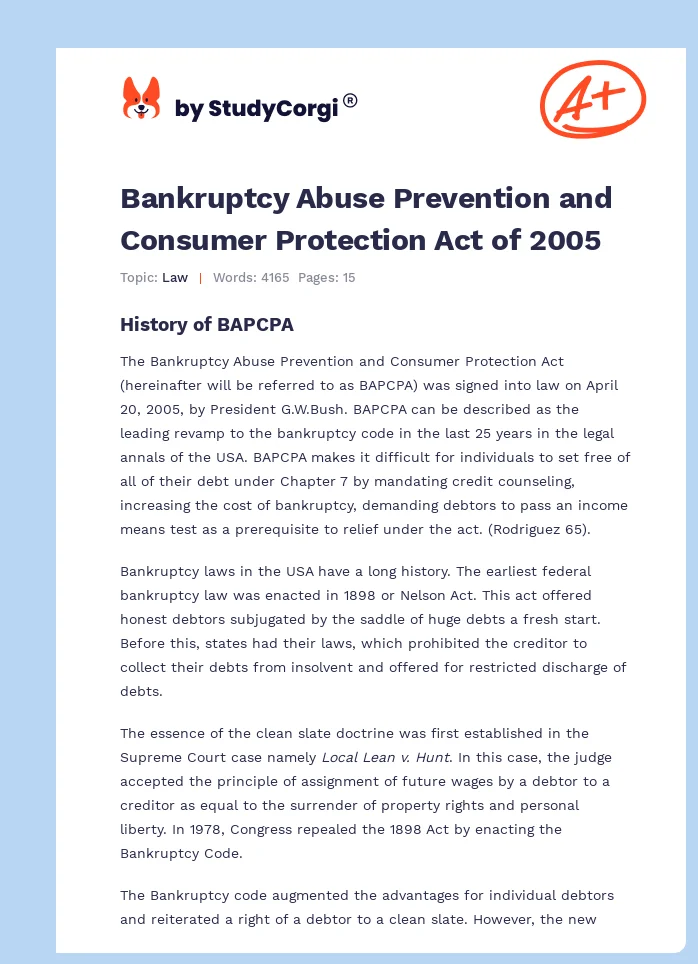 Bankruptcy Abuse Prevention and Consumer Protection Act of 2005. Page 1