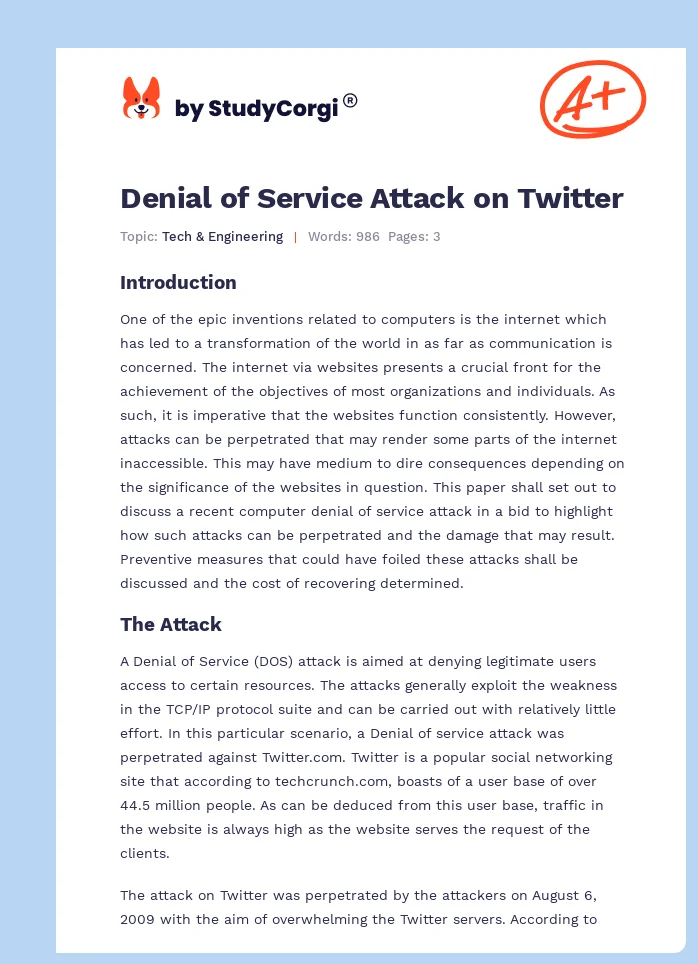 Denial of Service Attack on Twitter. Page 1