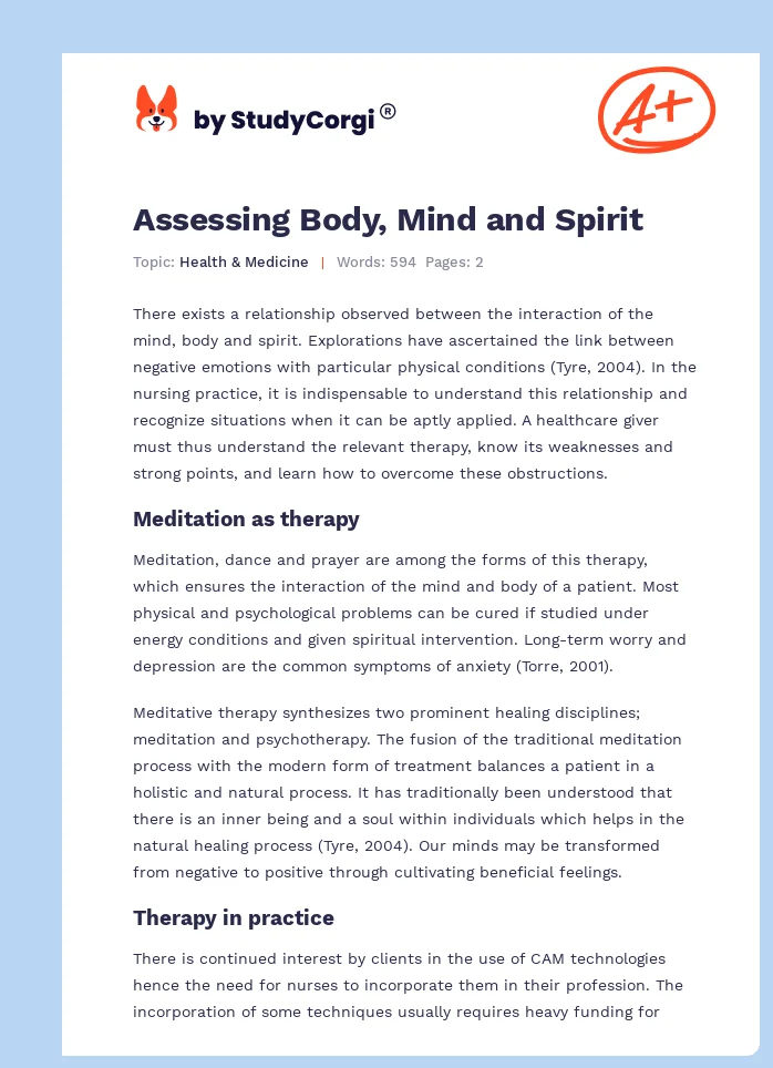 Assessing Body, Mind and Spirit. Page 1