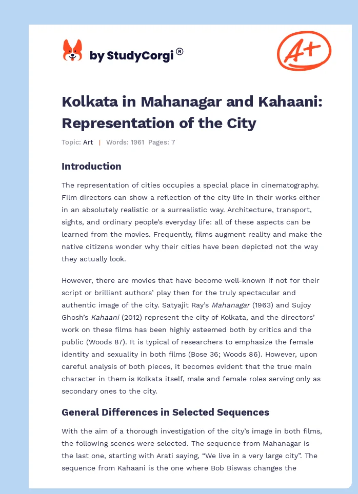 Kolkata in Mahanagar and Kahaani: Representation of the City. Page 1