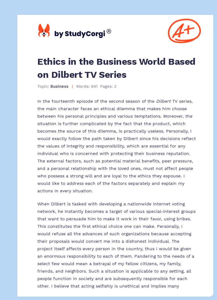 Ethics in the Business World Based on Dilbert TV Series. Page 1