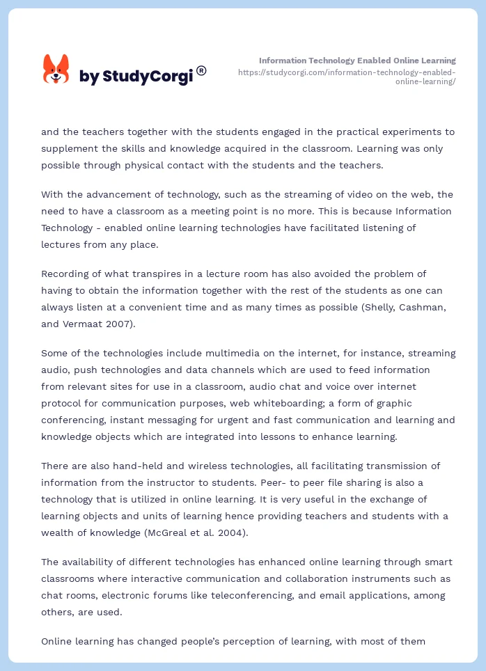 Information Technology Enabled Online Learning. Page 2