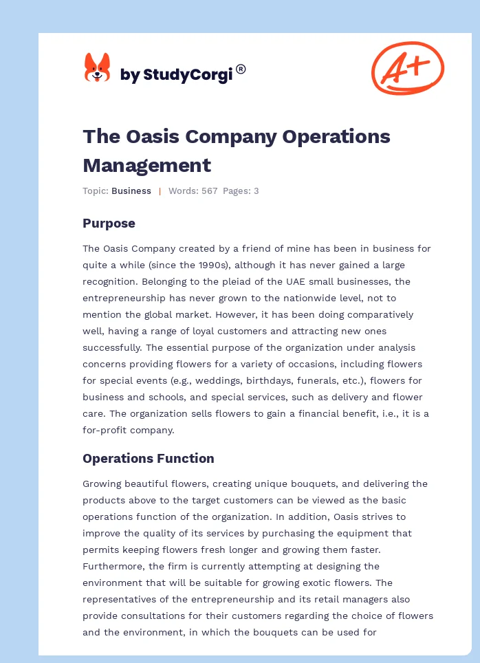The Oasis Company Operations Management. Page 1