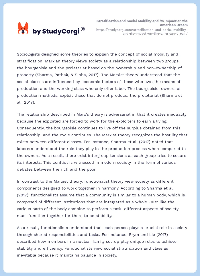 Stratification and Social Mobility and its Impact on the American Dream. Page 2