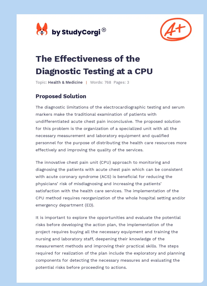 The Effectiveness of the Diagnostic Testing at a CPU. Page 1