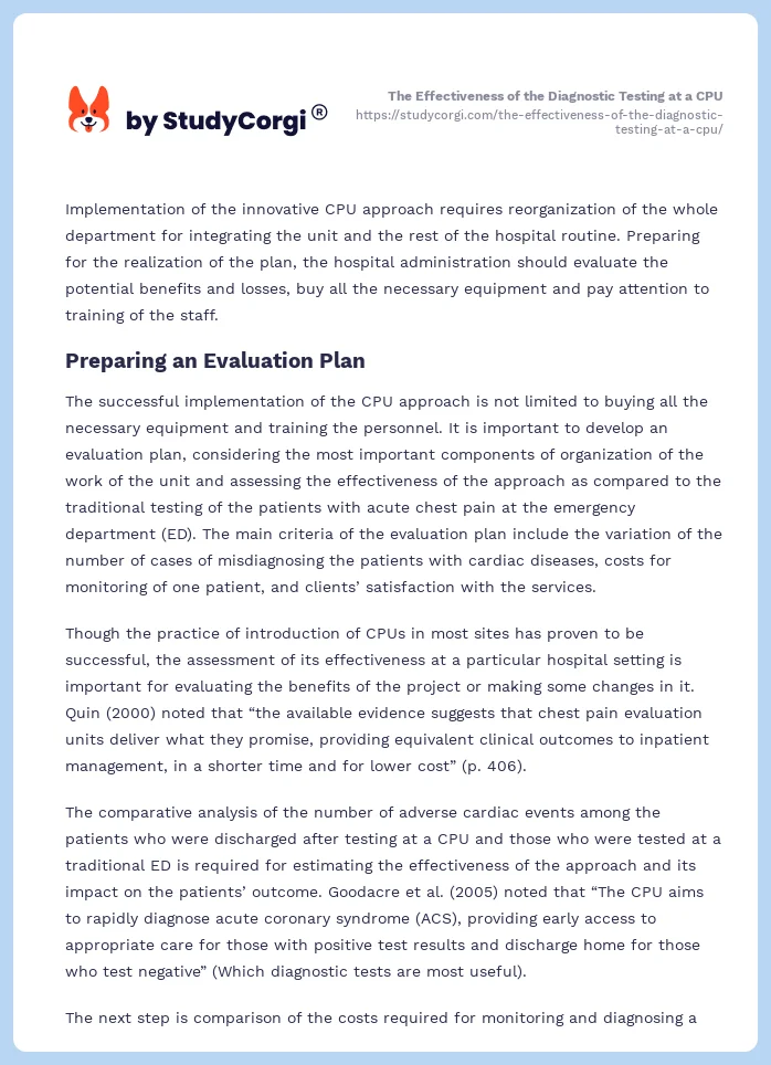 The Effectiveness of the Diagnostic Testing at a CPU. Page 2