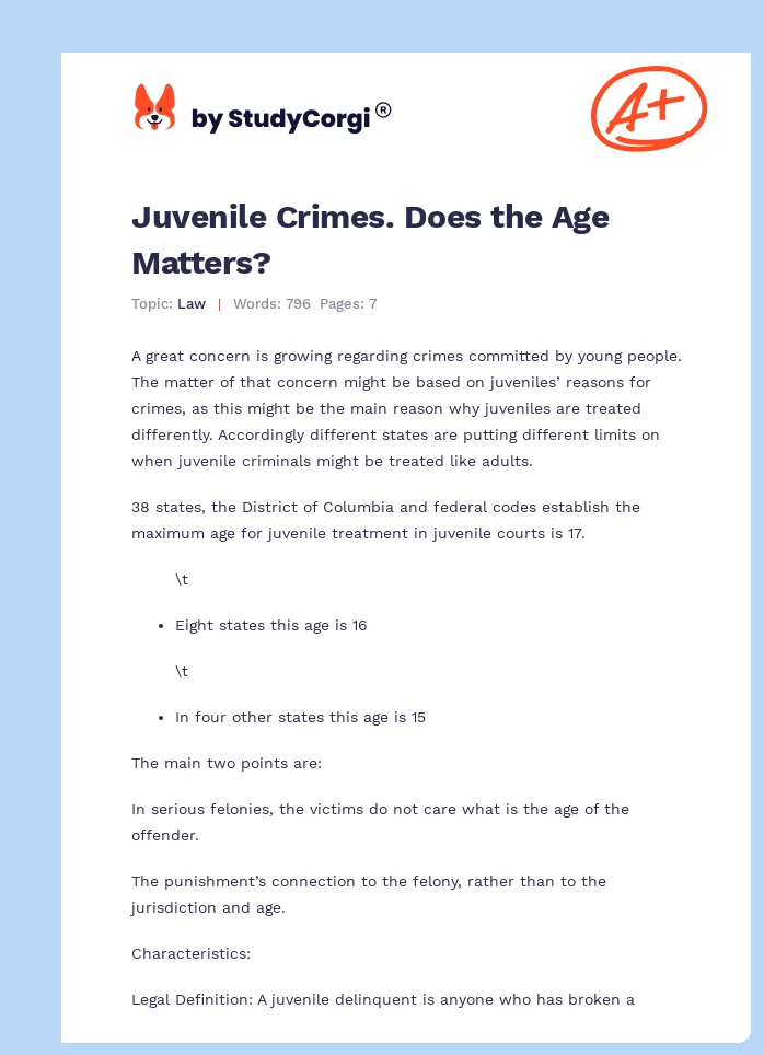 Juvenile Crimes. Does the Age Matters?. Page 1