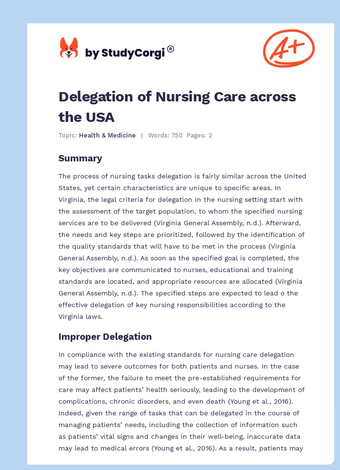 Delegation of Nursing Care across the USA. Page 1