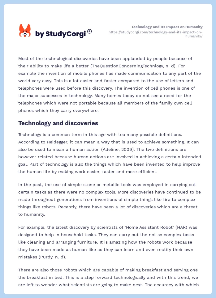 Technology and Its Impact on Humanity. Page 2
