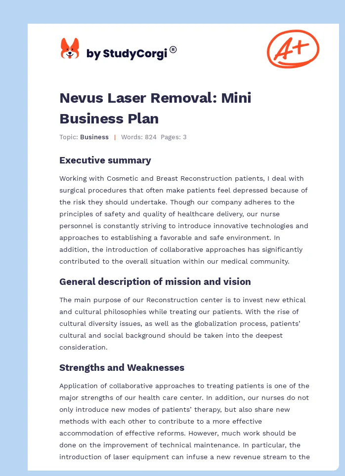 Nevus Laser Removal: Mini Business Plan. Page 1