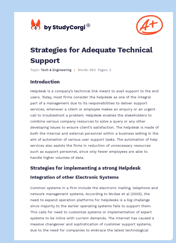 Strategies for Adequate Technical Support. Page 1