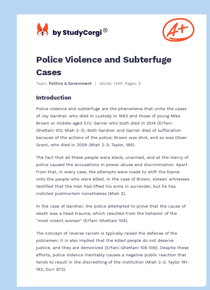 Police Violence and Subterfuge Cases. Page 1