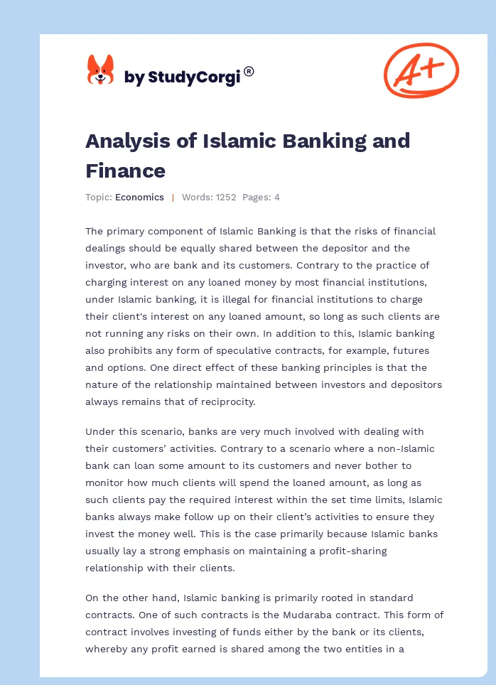 Analysis of Islamic Banking and Finance. Page 1