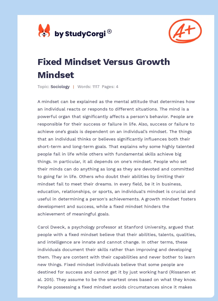Fixed Mindset Versus Growth Mindset. Page 1