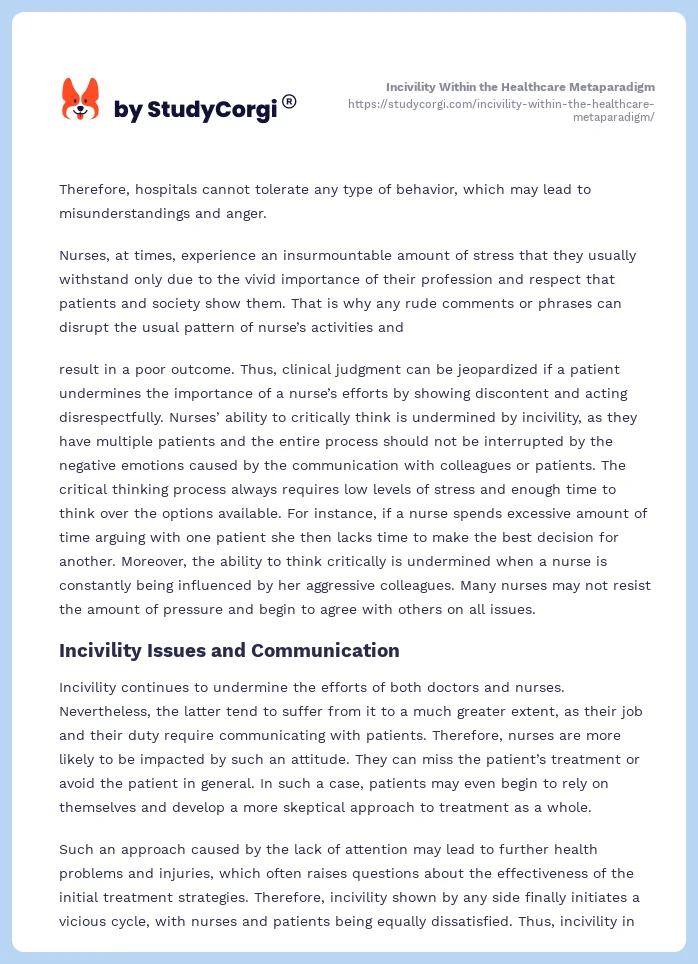 Incivility Within the Healthcare Metaparadigm. Page 2