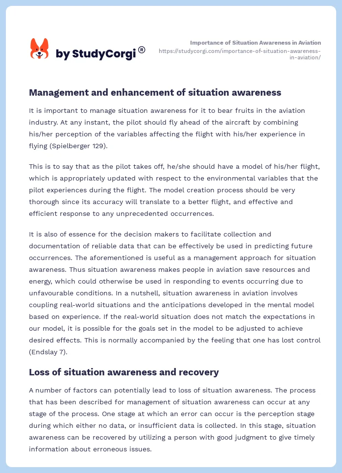 Importance of Situation Awareness in Aviation. Page 2