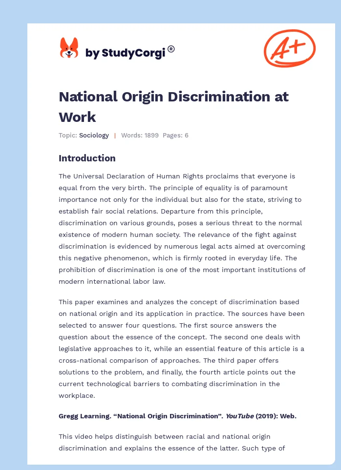 National Origin Discrimination at Work. Page 1