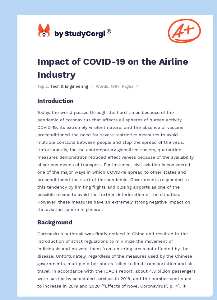 Impact of COVID-19 on the Airline Industry. Page 1