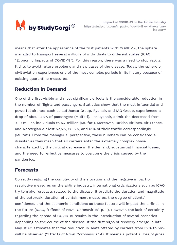 Impact of COVID-19 on the Airline Industry. Page 2