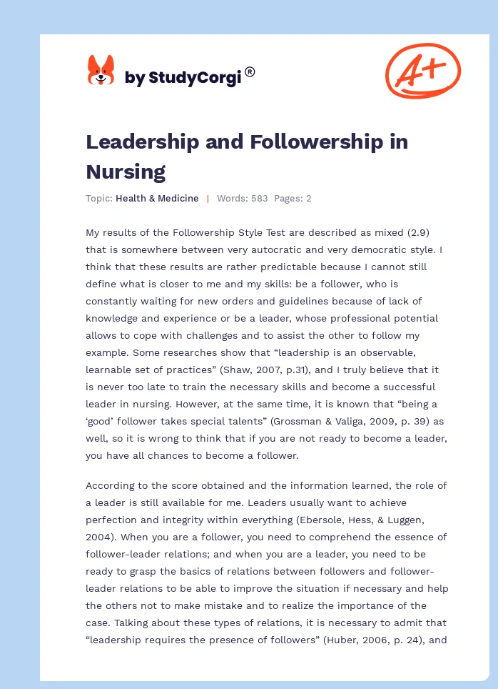 Leadership and Followership in Nursing. Page 1