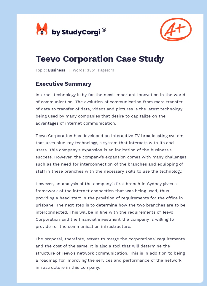 Teevo Corporation Case Study. Page 1