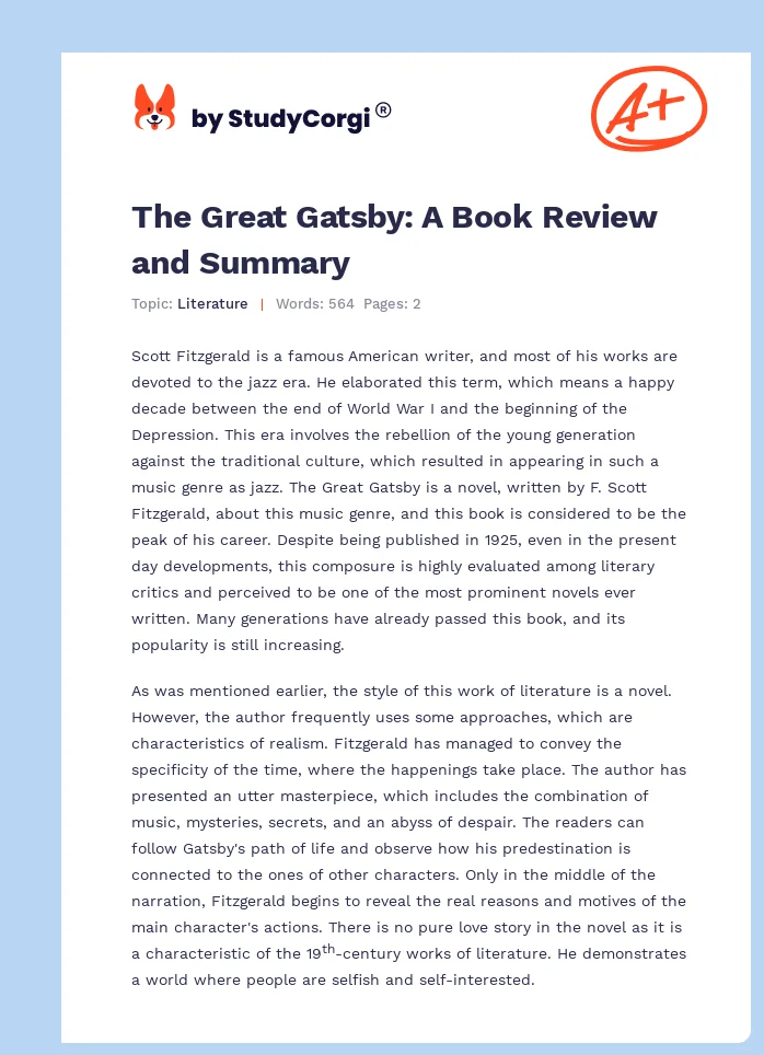 The Great Gatsby: A Book Review and Summary. Page 1
