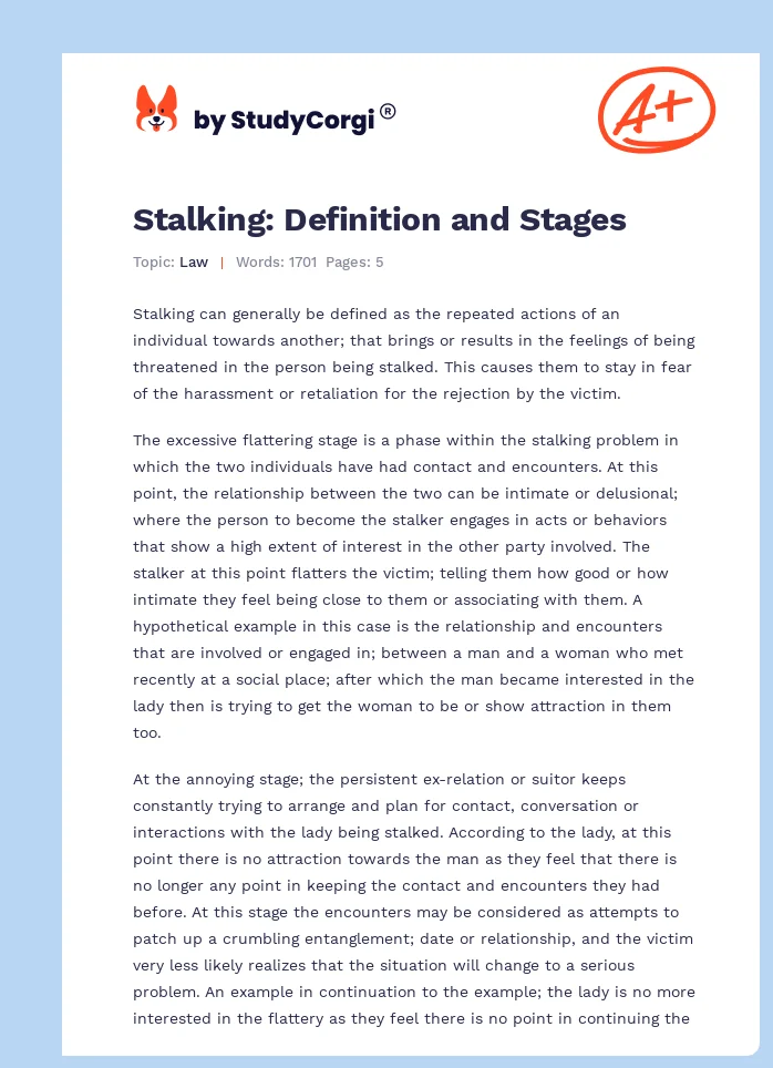 Stalking: Definition and Stages. Page 1