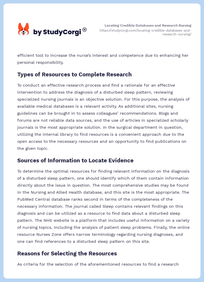 Locating Credible Databases and Research Nursing. Page 2