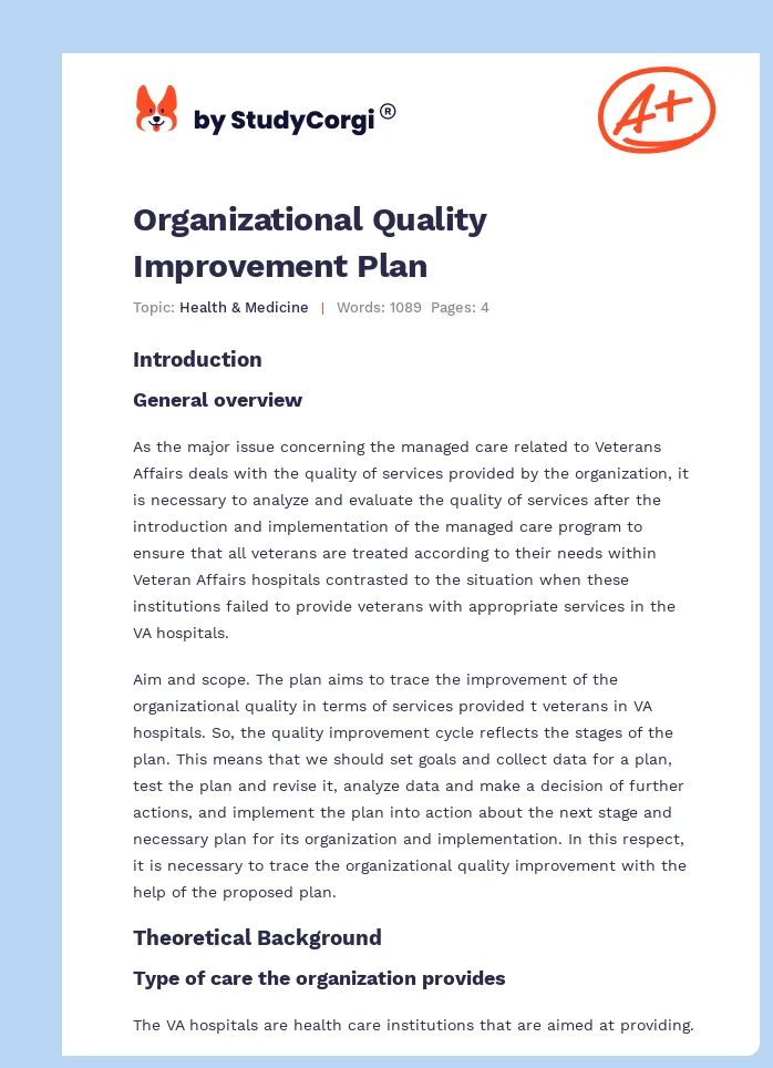 Organizational Quality Improvement Plan. Page 1