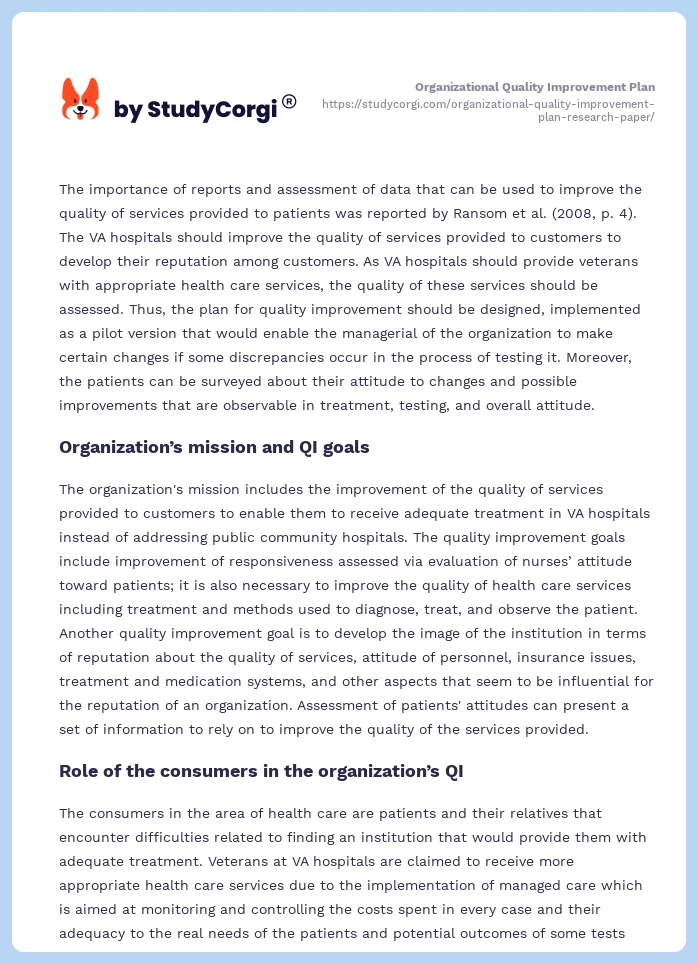 Organizational Quality Improvement Plan. Page 2