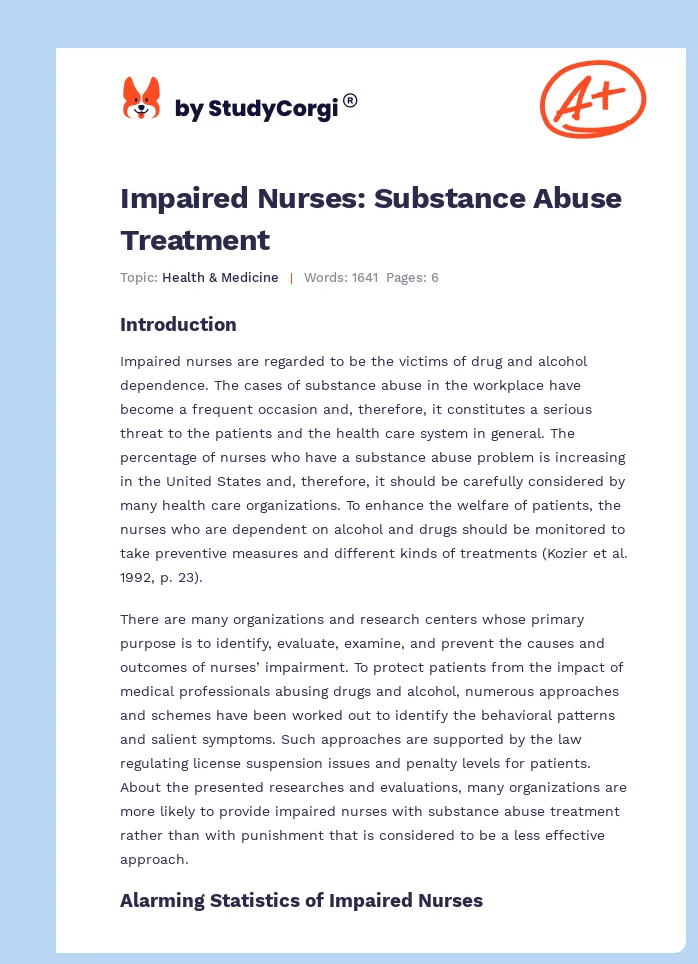 Impaired Nurses: Substance Abuse Treatment. Page 1