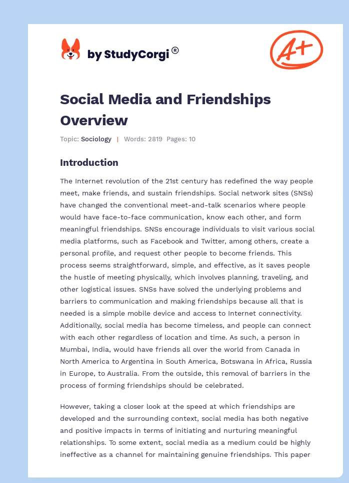 Social Media and Friendships Overview. Page 1