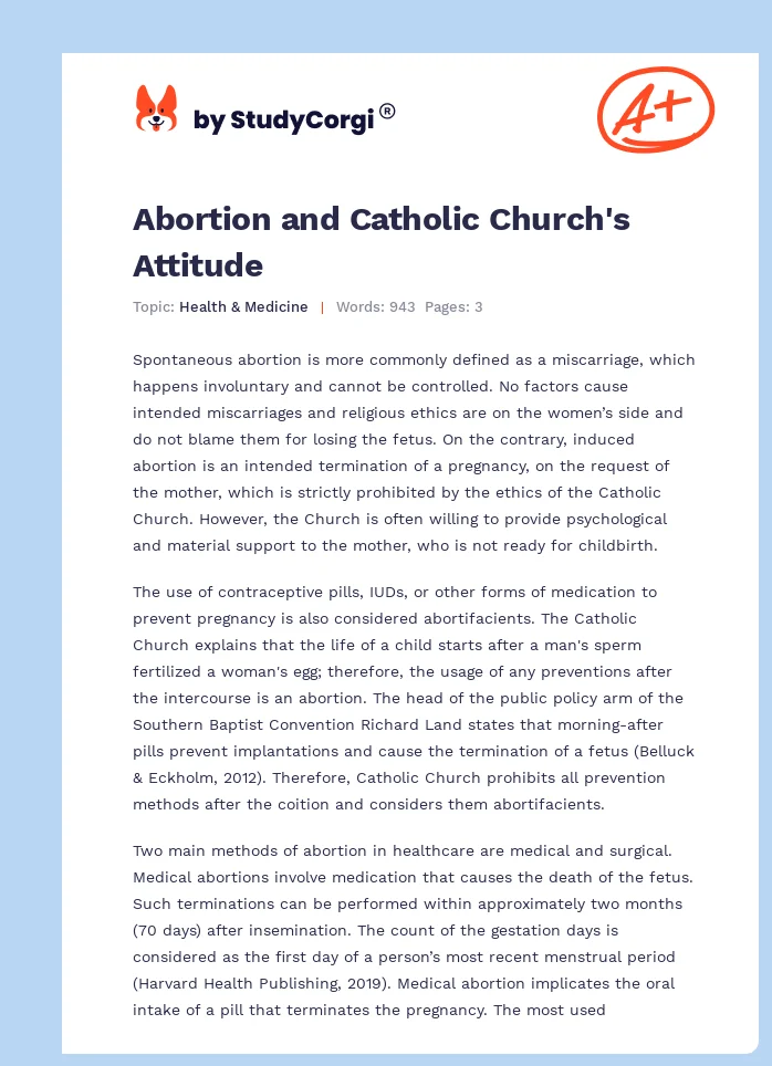 Abortion and Catholic Church's Attitude. Page 1