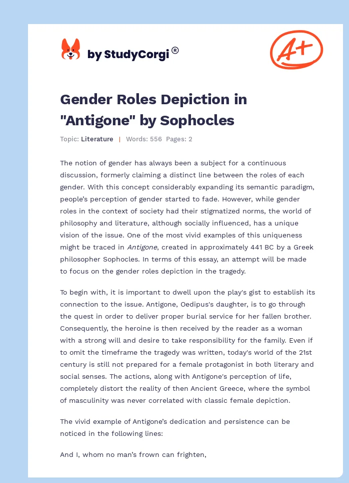 Gender Roles Depiction in "Antigone" by Sophocles. Page 1