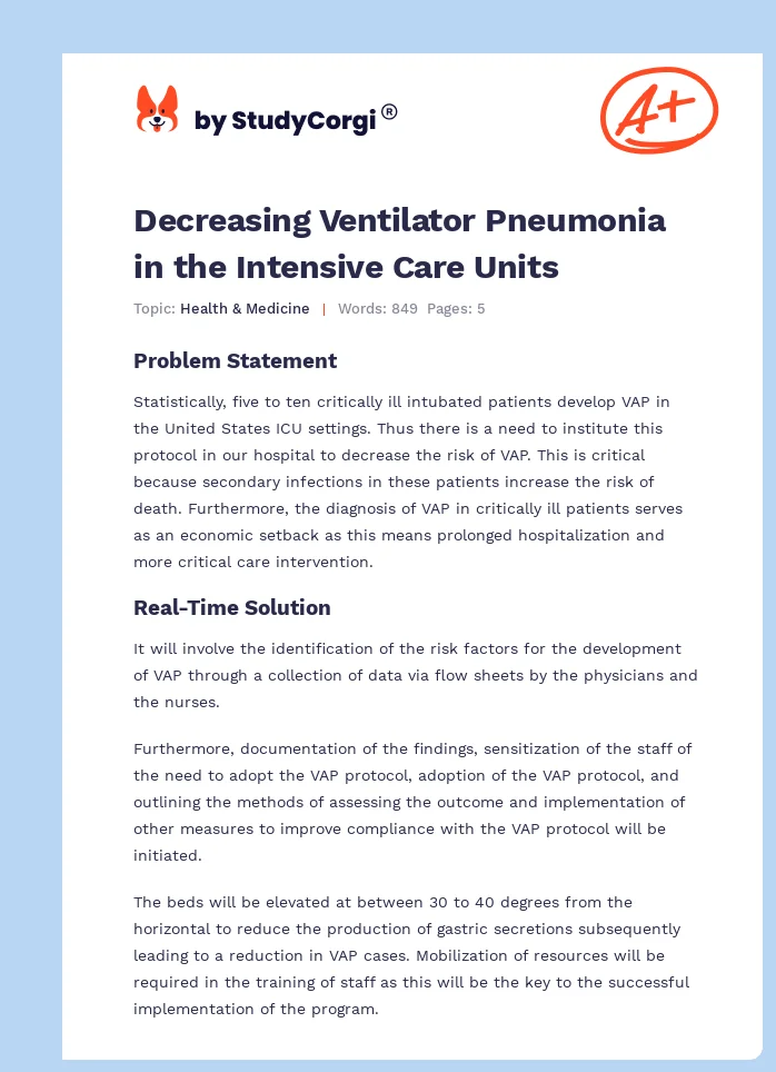 Decreasing Ventilator Pneumonia in the Intensive Care Units. Page 1