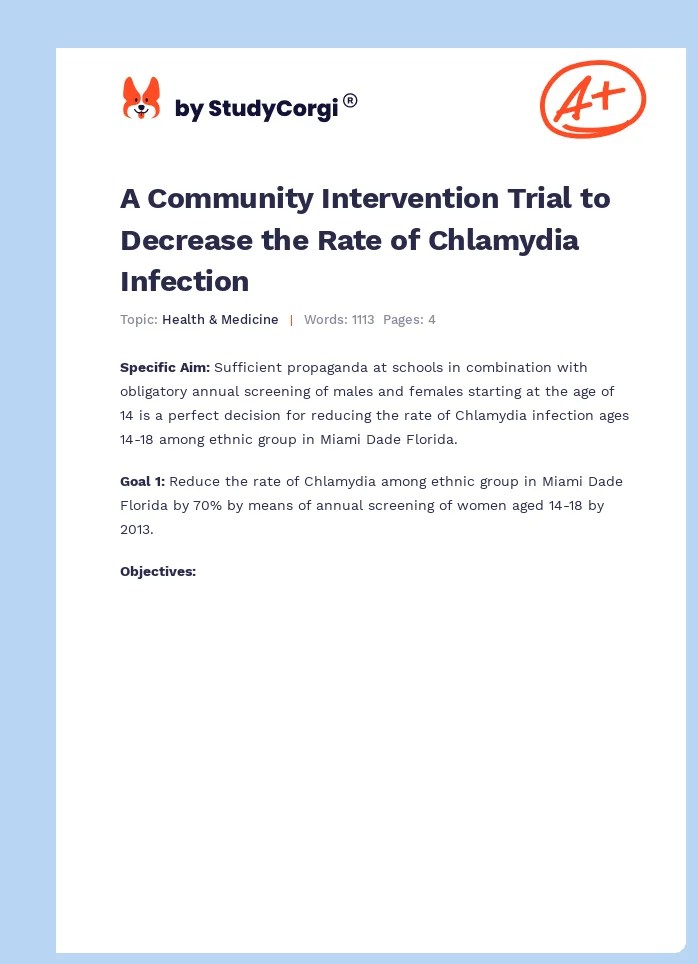 A Community Intervention Trial to Decrease the Rate of Chlamydia Infection. Page 1