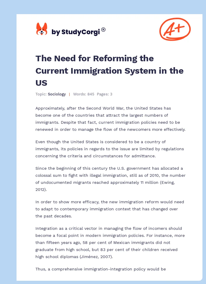 The Need for Reforming the Current Immigration System in the US. Page 1