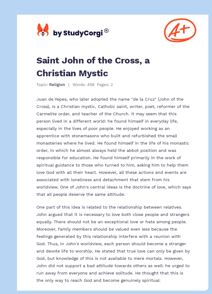 Saint John of the Cross, a Christian Mystic. Page 1