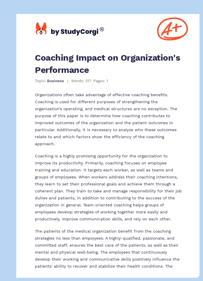 Coaching Impact on Organization's Performance. Page 1