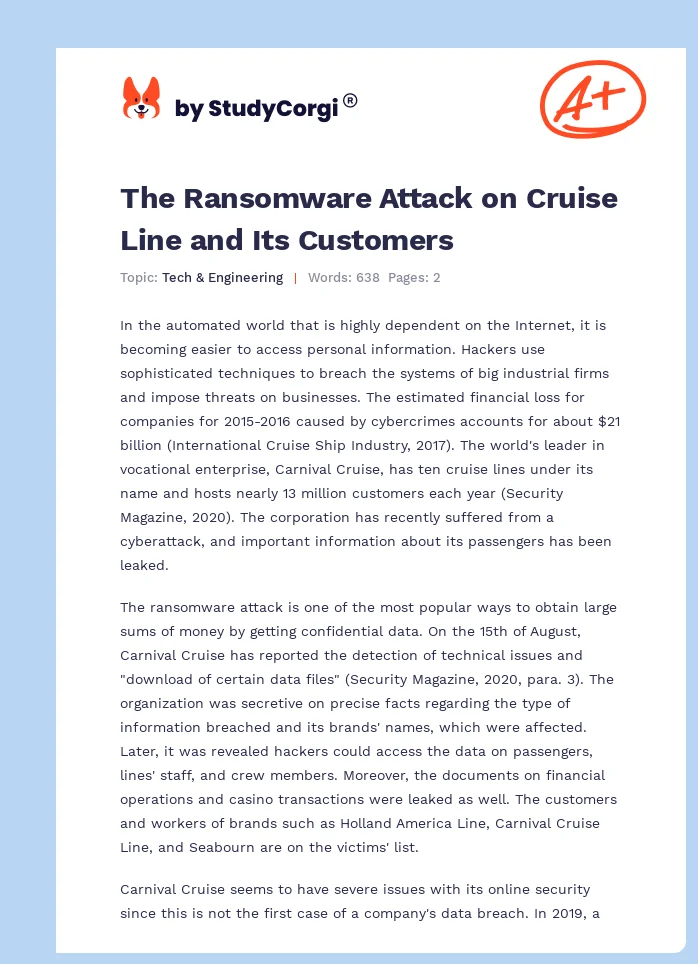 The Ransomware Attack on Cruise Line and Its Customers. Page 1