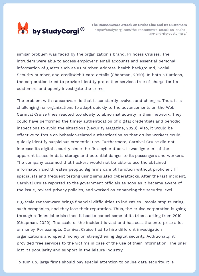 The Ransomware Attack on Cruise Line and Its Customers. Page 2