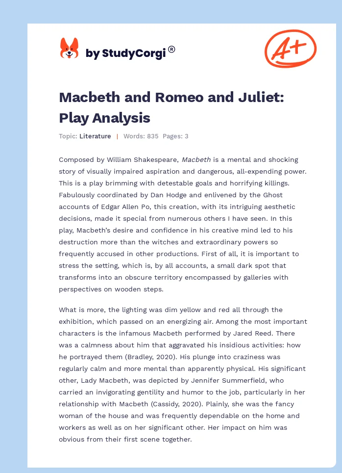 Macbeth and Romeo and Juliet: Play Analysis. Page 1