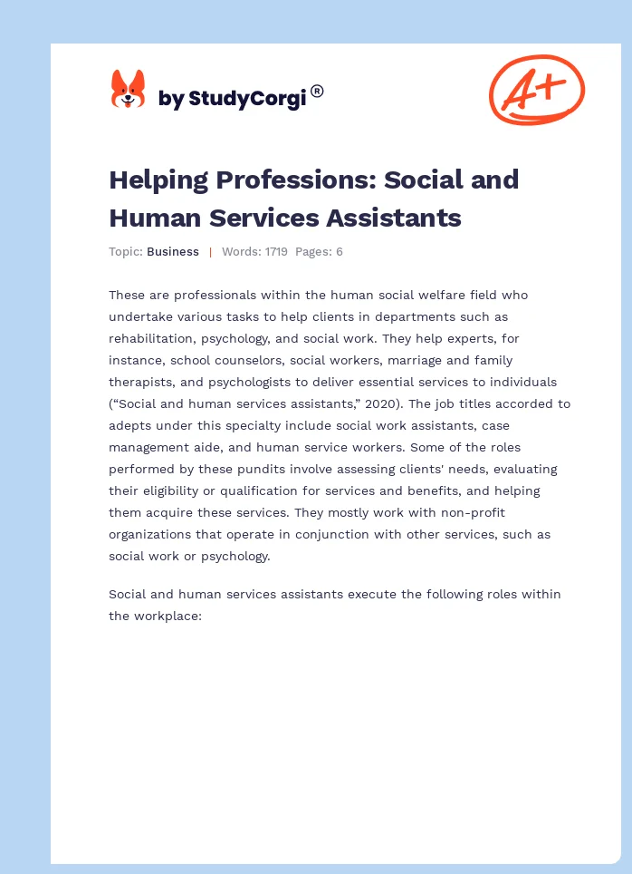 Helping Professions: Social and Human Services Assistants. Page 1