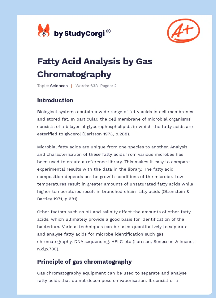 Fatty Acid Analysis by Gas Chromatography. Page 1