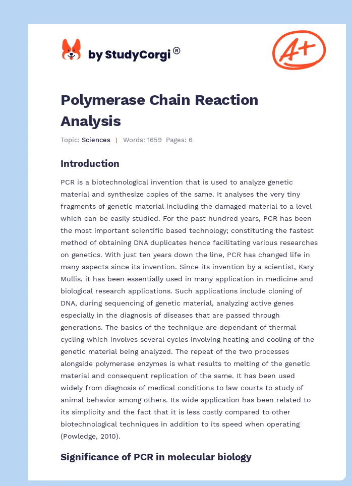 Polymerase Chain Reaction Analysis. Page 1
