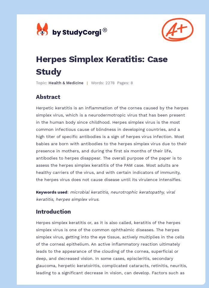 Herpes Simplex Keratitis: Case Study. Page 1
